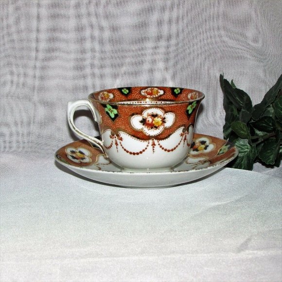 Antique Royal Albert Crown China Cup & Saucer Imari Style Cottagecore Vintage - Picture 5 of 13